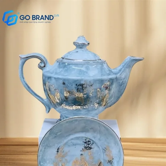 Bộ ấm chén sứ cảnh Trúc Lâm Thất Hiền