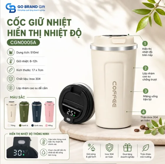 Cốc giữ nhiệt hiển thị nhiệt độ - CGN0005A
