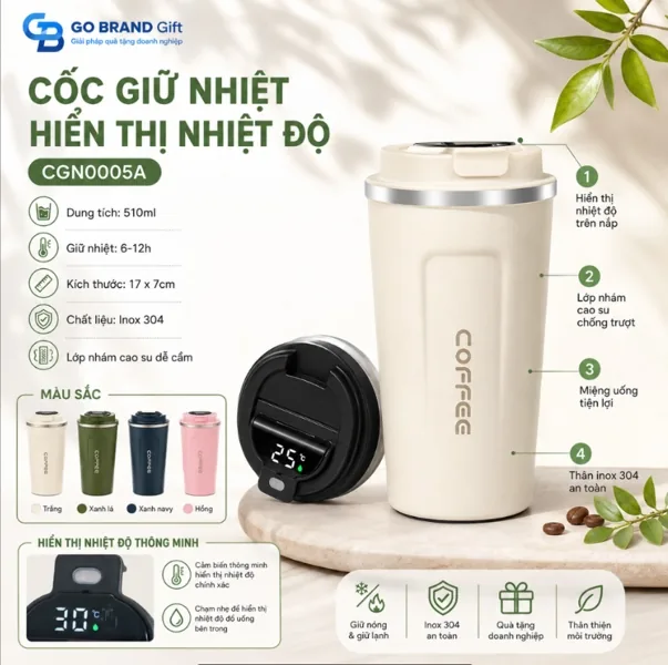 Cốc giữ nhiệt hiển thị nhiệt độ - CGN0005A