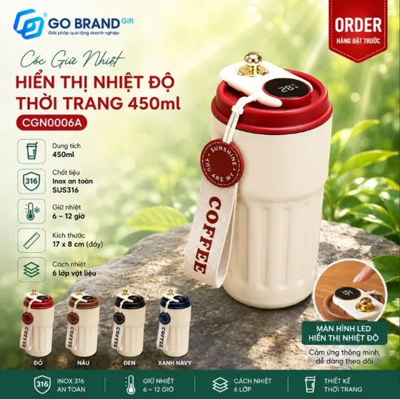 Cốc giữ nhiệt hiển thị nhiệt độ thời trang CGN0006A