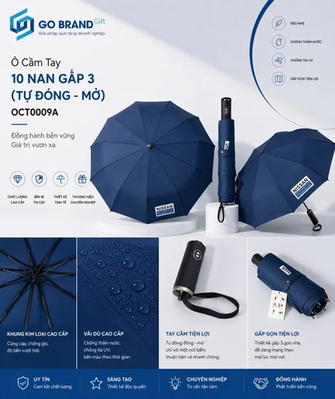 Ô cầm tay 10 nan gấp 3 (tự đóng - mở) OCT0009A
