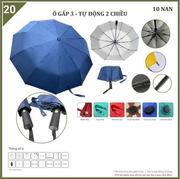 Ô cầm tay 10 nan gấp 3 (tự đóng - mở) OCT0009A – ảnh 2