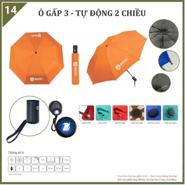 Ô cầm tay 8 nan gấp 3 (tự đóng - mở) OCT0005A – ảnh 2