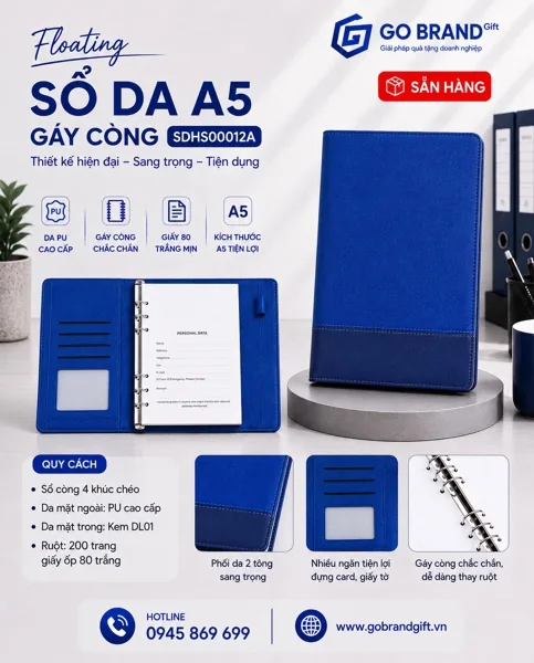 Sổ còng 2 khúc phối da màu xanh DHS0012A – ảnh 2