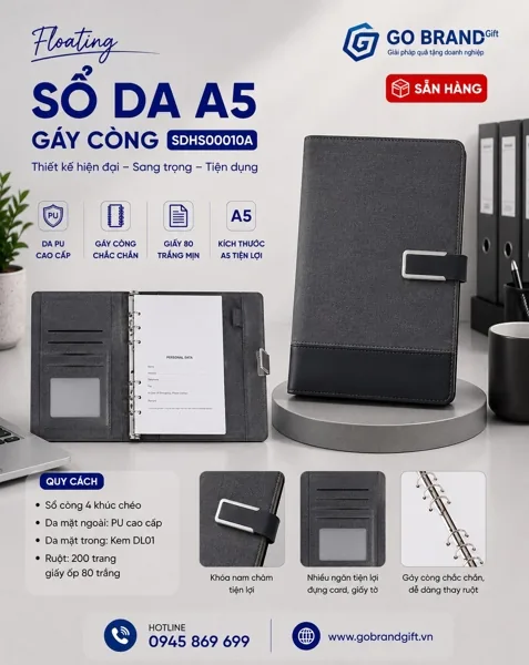 Sổ còng 2 khúc tai nam châm màu đen SDHS0010A – ảnh 2