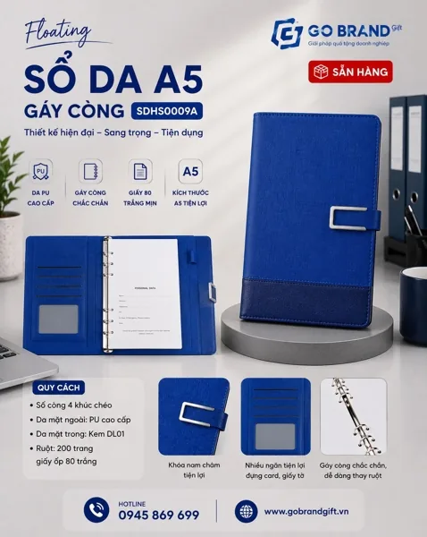 Sổ còng 2 khúc tai nam châm màu xanh SDHS0009A – ảnh 2