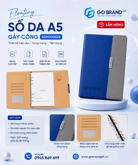 Sổ còng 3 khúc chéo màu xanh phối da SDHS0002A