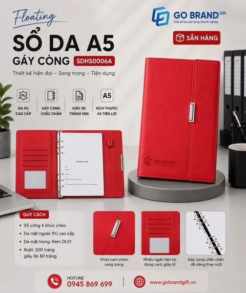 Sổ còng 3 khúc thẳng màu đỏ SDHS0006A – ảnh 2