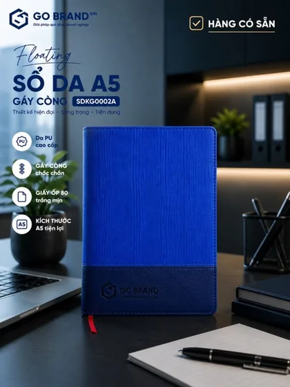 Sổ dán phối da A5 màu xanh - SDKG0002A