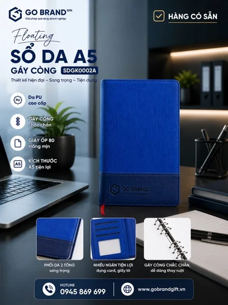 Sổ dán phối da A5 màu xanh - SDKG0002A – ảnh 2