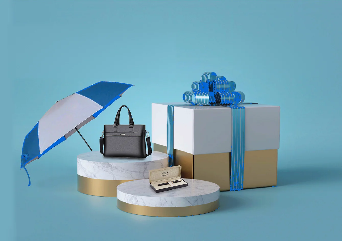 Quà tặng doanh nghiệp — sản phẩm Go Brand Gift trên bục trưng bày